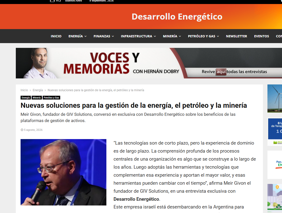 Meir Givon Discusses Asset Management for Energy and Mining with Desarrollo Energético